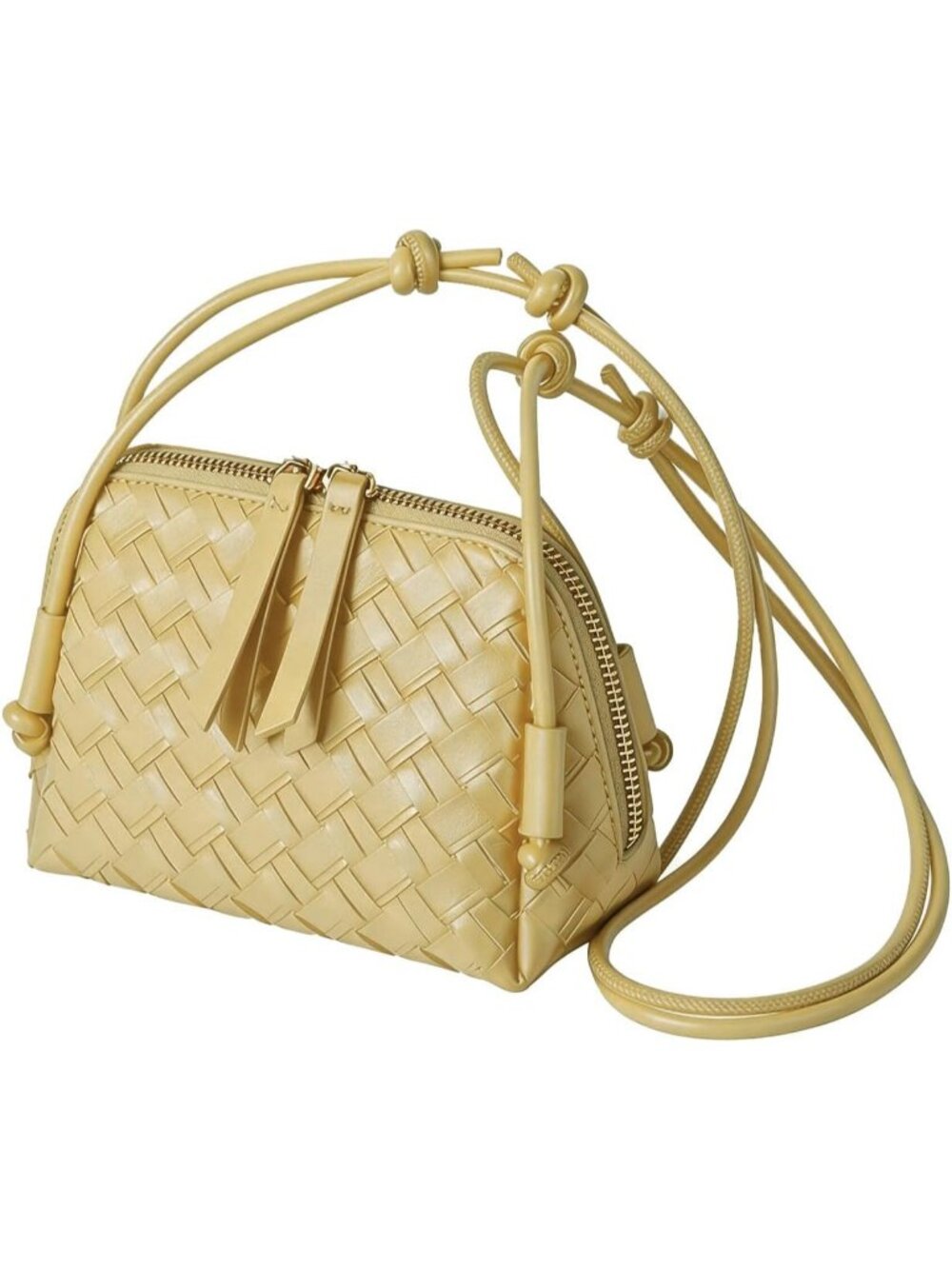Women's Yellow Woven PU Leather Mini Satchel Adjustable Strap Crossbody Bags